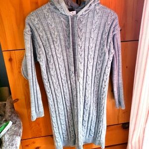 Karon Women's Grey Cable Knit Hooded Sweater Dress Size Medium